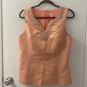 Lilly Pulitzer womens coral metalic terrace top